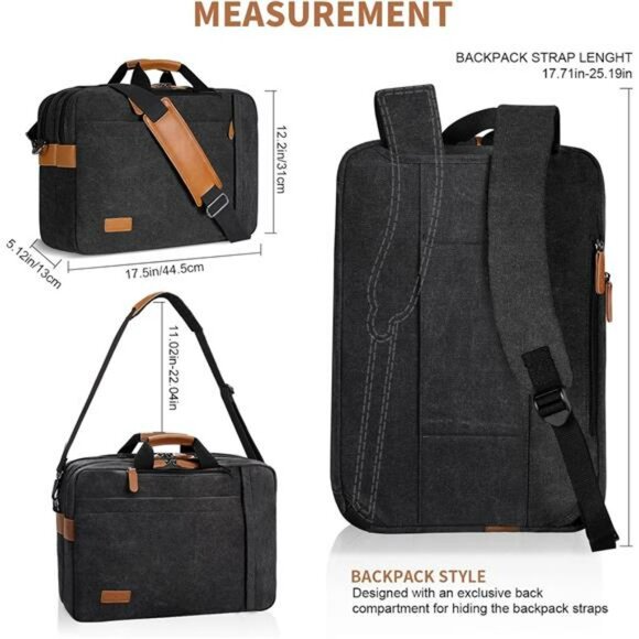 Convertible laptop backpack messenger briefcase computer bag travel work busines - Picture 6 of 7
